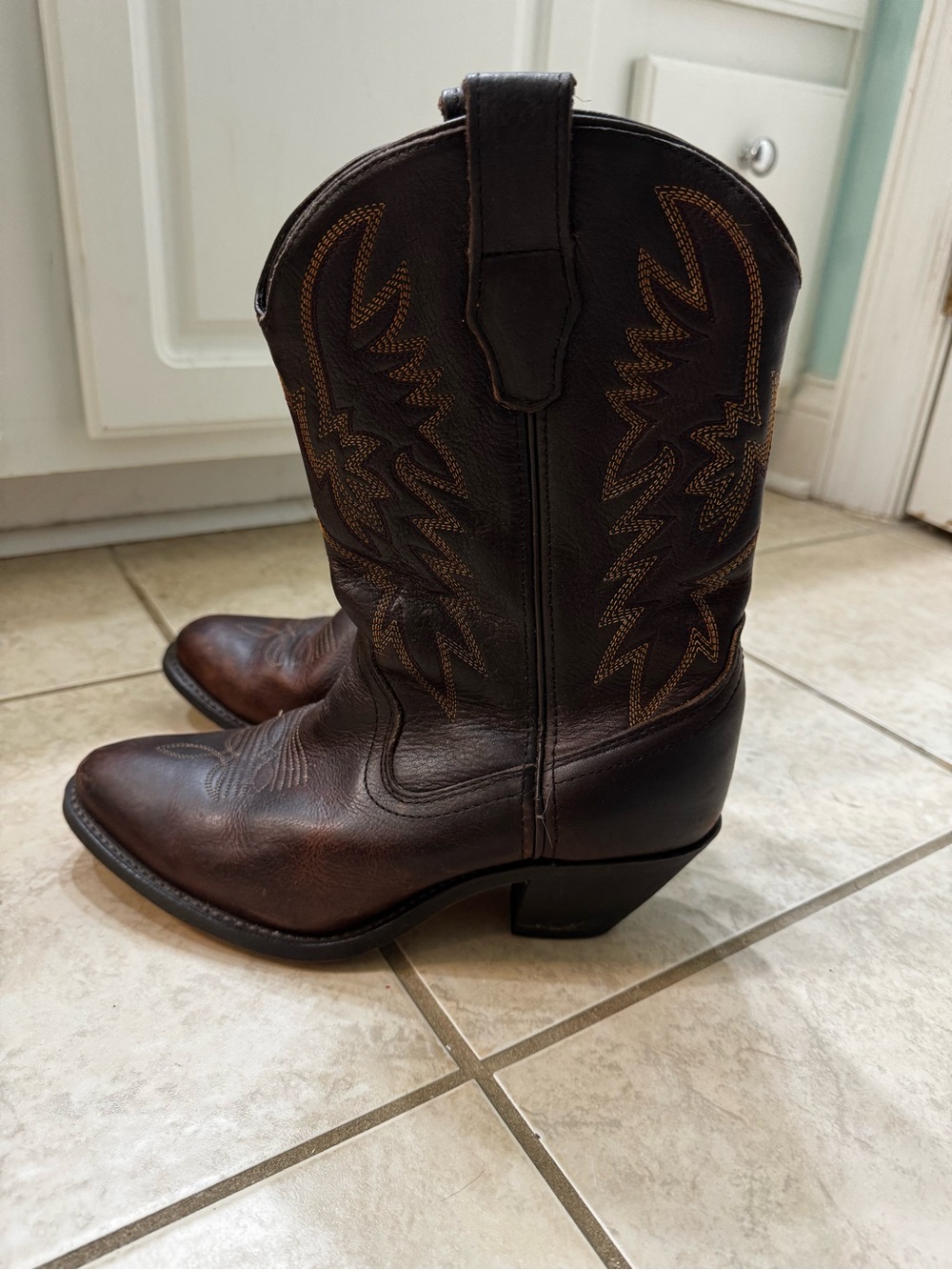 Classic Brown Leather Cowboy Boots - Women